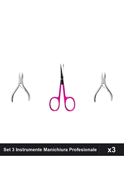 One Group Set 3 Instrumente Manichiura Profesionale, Unghiera Verde, Cleste P...
