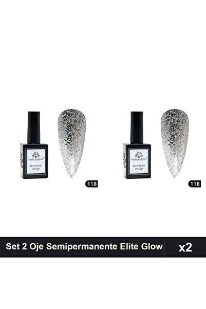 global fashion Set 2 Oje Semipermanente Elite Glow 15ml, Gel Polish UV/LED
