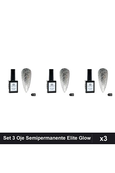 global fashion Set 3 Oje Semipermanente Elite Glow 15ml, Gel Polish UV/LED