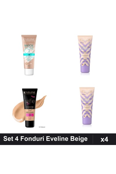 Eveline Set 4 Fonduri de Ten Eveline, Nuante Beige , Makeup 30ml
