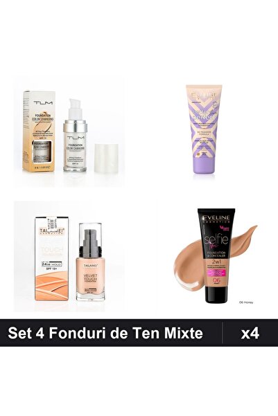 TLM Set 4 Fonduri de Ten, Nuante Diverse, SPF 10-15, Eveline & TLM, 30-34ml