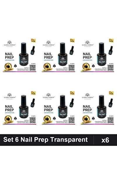 global fashion Set 6 Nail Prep 15ml, Primer Bază Top Coat Transparent, Manich...