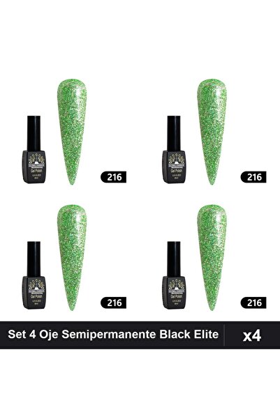 global fashion Set of 4 Black Elite Semi-permanent Nail Polish 8ml, UV/LED Ma...