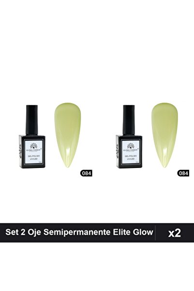global fashion Set of 2 Elite Glow Semi-Permanent Nail Polish 15ml, Gel Polis...