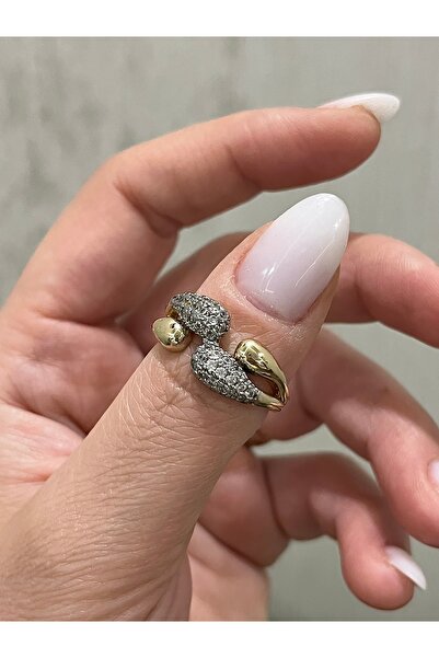 Twinssis Accessories Gold Double Stone Detailed Adjustable Women's Ring