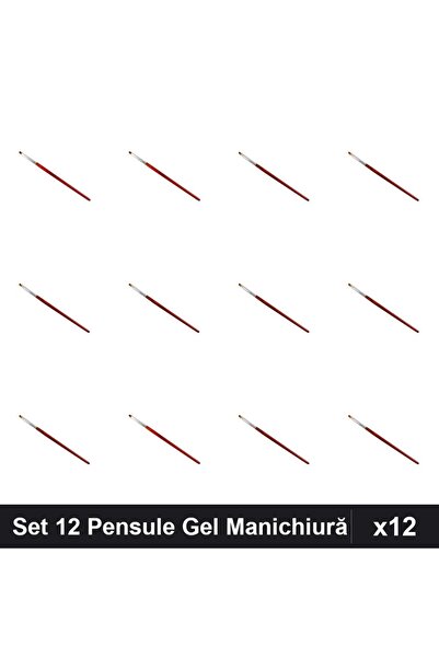 NAİLS Set 12 Pensule Manichiură Gel, Model Tesit și Limbă Pisică, Profesionale