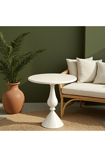 Shangxing White Modern Outdoor Side Table - Small Round Base Decorative Table...
