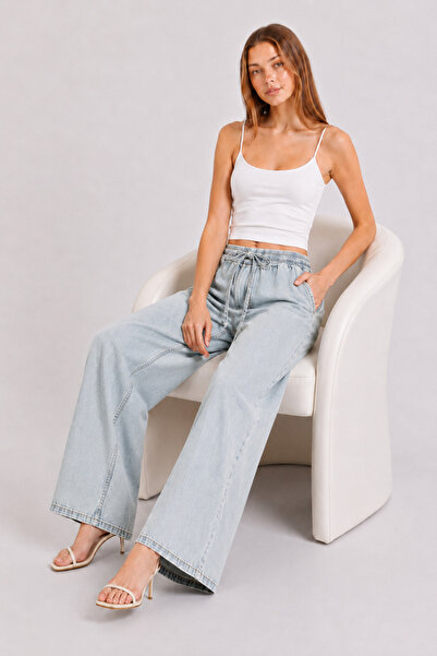 Safari Kadın Wide Leg Beli Lastikli Palazzo Jean Raw Geniş Paça