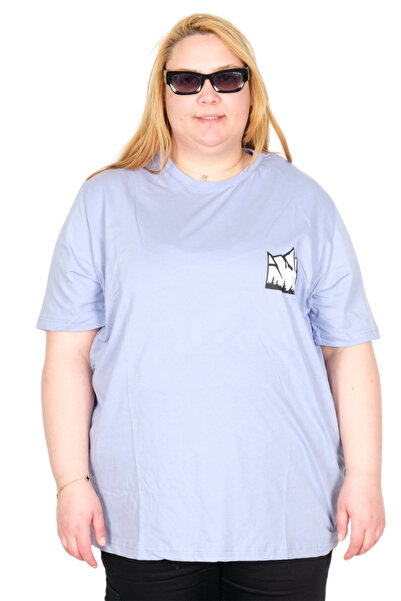 ModeXL Mode XL Real Big Size Women's T-Shirt Bıs Yaka Beyond U26115 Lila