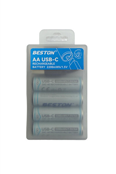 Beston AA (Kalem) Type-C Şarj Edilebilir Li-Ion Pil 1.5V 2200mWh - 4'lü Set v...
