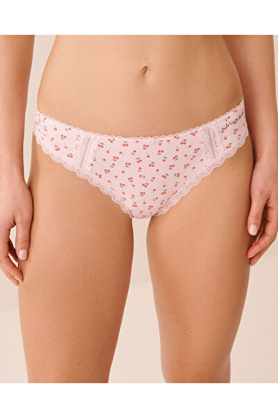 La Vie en Rose Cotton and Lace Detail Thong Panty