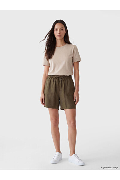 LC Waikiki Nevavm Women's Linen Look Shorts with Elastic Waist and Contrast