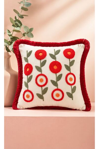 BUGİ HOME COLLECTİON Embroidered Punch Embroidery Bohemian Floral Pattern Fri...
