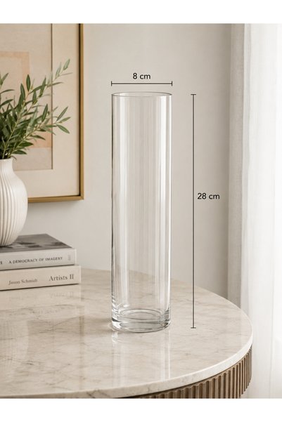 OEM Vază cilindrică transparentă din sticlă pentru flori și lumânări plutitoare, 8x28cm