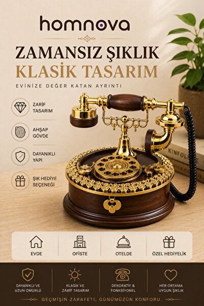 Homnova Nostaljik Çevirmeli Telefon Müzik Kutulu Dekoratif Retro Ev Telefonu ...