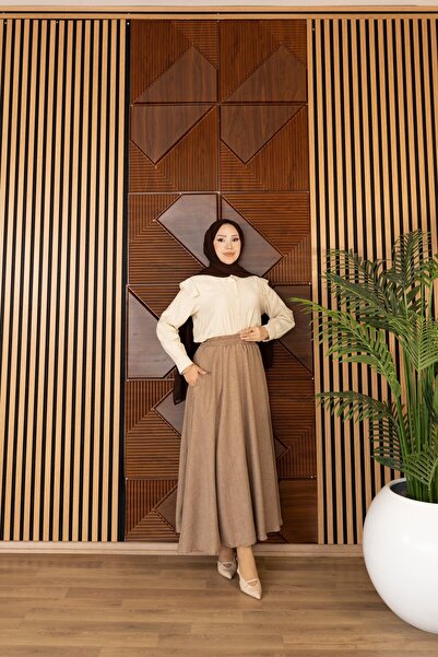 Dayfabric Katlı Yazlık Basic Etek Cepli | Kahve