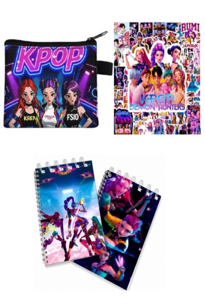 KPOPMERCH مجموعة KPOP HUNTRIX - 100 قطعة من ملصقات KPOP + دفتر ملاحظات حلزوني...