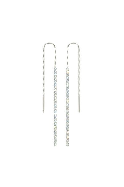 Raizel Long silver earrings, chain style, with Stone-Embellished , Eclipse