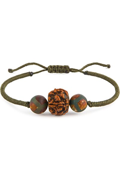 MINZA Shiva Men’s Bracelet, Rudraksha & Tibetan Stone Beaded Bracelet, Handma...