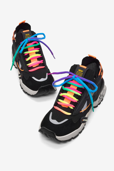 Tonny Black Women's Black Comfortable Fit Colorful Rubber Lace-Up Sneaker