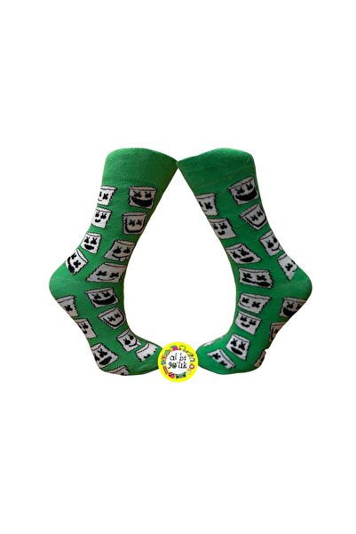 AL Bİ 90LIK Green Emoji Marshmallow Patterned Unisex Socks