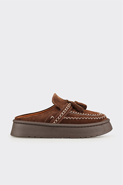 Elle Shoes Kahve Deri Kadın Terlik