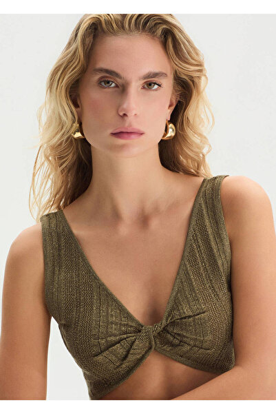 Knitss Khaki Shimmering Crop Knit Top