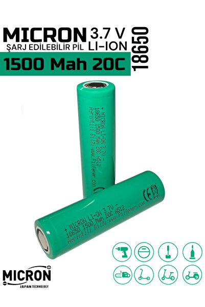 Micron 18650 Şarj Edilebilir Pil 3.7V 1500mAh 20C Li-ion Batarya (1 Adet)