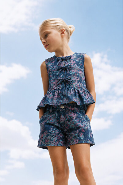 Overdo Kız Çocuk Önden Bağlamalı Peplum Bluz ve Şortlu Takım