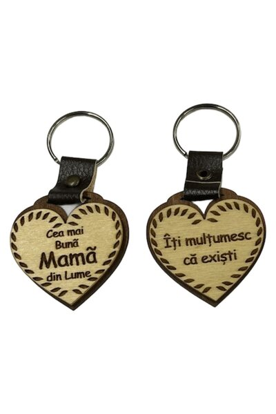 LimArt Personalized Keychain made of MDF Wood and Leather, Heart Shape, "Best...