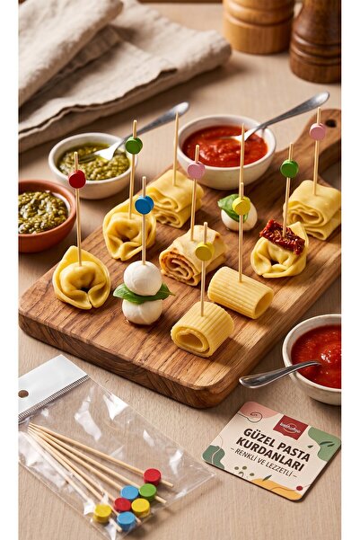 RED KİTCHEN Renkli Ahşap Başlıklı Kokteyl ve Sunum Kürdanı (25'li Paket)