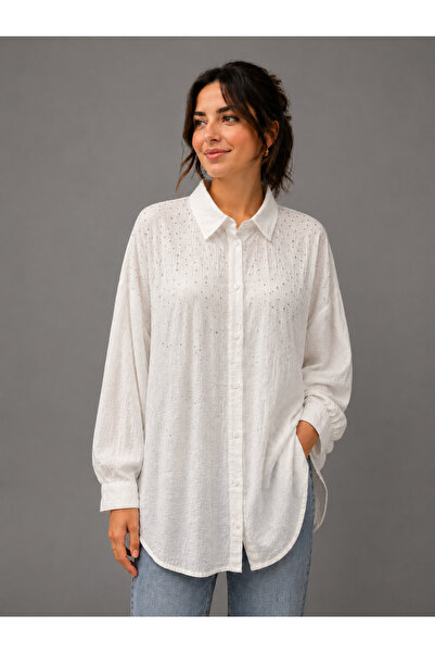 İDOL GİYİM Comfortable Fit Shirt with Stone Details