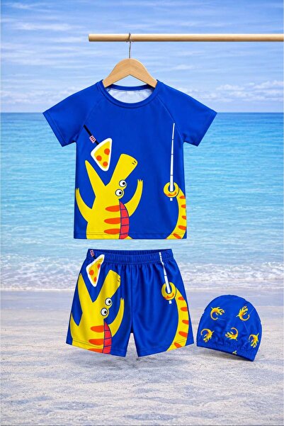 CHİCKİDSWEAR Boy's 3-Piece Beach Set Swimsuit Shorts Swim Cap Set