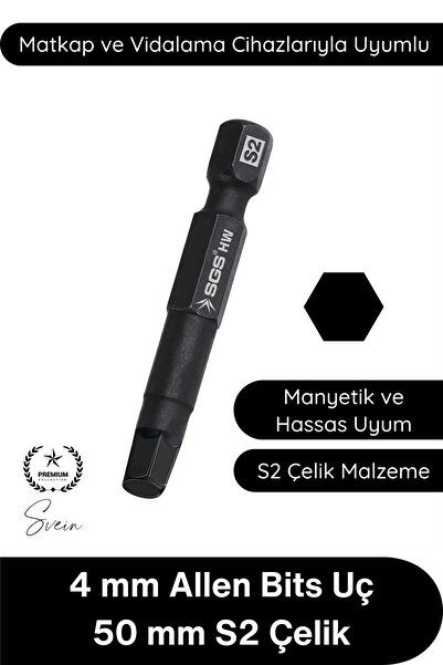 Svein #Allen 4 mm Allen Bits Uç 5 cm S2 Çelik Profesyonel Alyan Tornavida Ucu...
