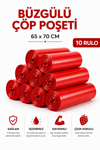 MSE HOLD Büzgülü Çöp Poşeti Çilek Kokulu 65×70 cm Büyük Boy 10 Rulo Dayanıklı...