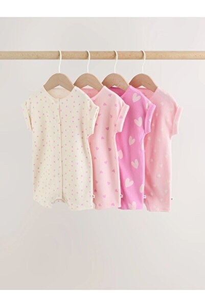 Next Baby Cotton Pink Heart Pattern 4'lü Romper Set