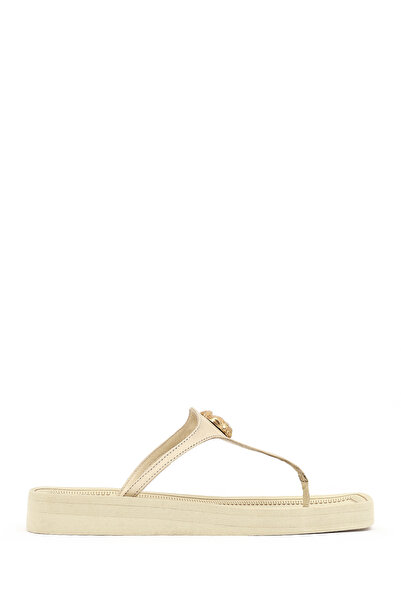 Derimod Women's Beige Leather Flip Flops 26Sfd203018