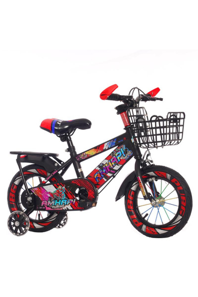 LUDIRO Bicicletă Copii 16 Inch MTB Graffiti - Negru/Roșu, cu Roți LED și Coș ...