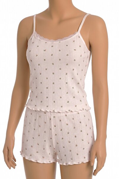 Öts Set de pijamale pentru femei, 100% bumbac, cu model floral, cu bretele, p...