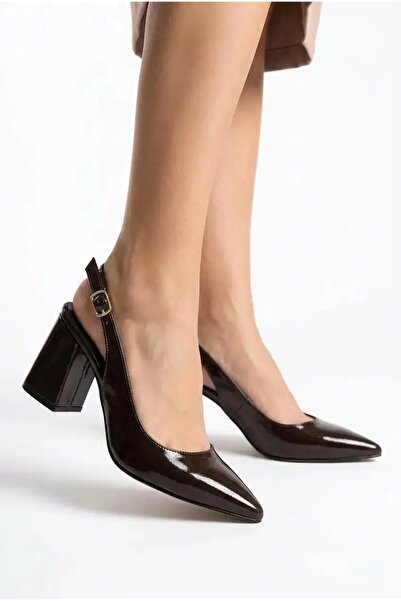 Lidora Women's Bitter Brown Open Back 7 cm Thick Heeled Shoes Ayk2146