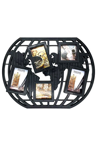 Rhainer Black collage photo frame World Map 5 photos