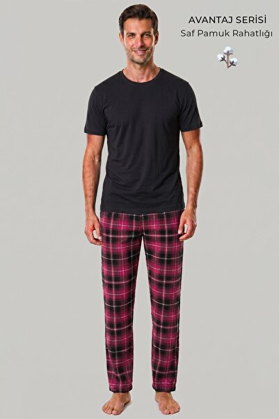Aytuğ&Mısırlı Egyptian Men's Cotton Plaid Bottom Pajamas Light Red