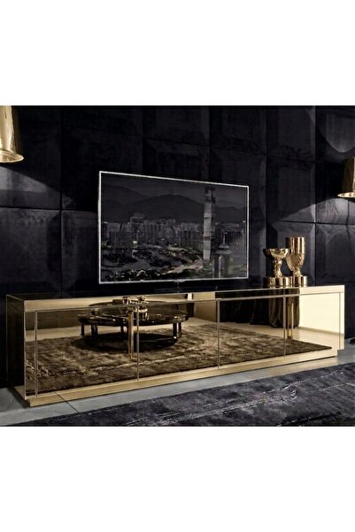 LUXURY VİLLA LUXURY KOMPLE GOLD AYNALI 4 KAPAKLI TV SEHPASI GENİŞLİK 193 CM D...