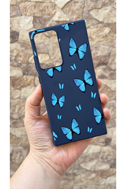 Vip Case Samsung Galaxy Note 20 Ultra Uyumlu Mavi Kelebek Desenli Silikon Dar...