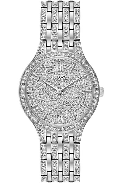 Bulova ساعة يد كوارتز بثلاثة عقارب مع هيكل نحيف وزجاج كريستالي