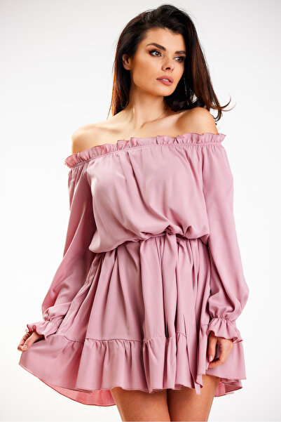 Awama Dress A578, Awama, Viscose/ Polyester, Pink, L-XL INTL