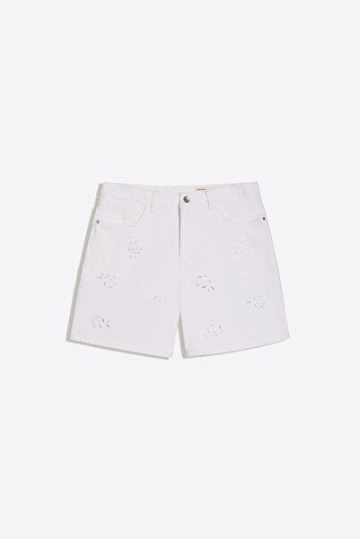 Bershka İşlemeli baggy fit denim bermuda
