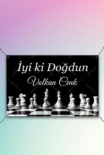 Yogi Tasarım Satranç Temalı Doğum Günü Afişi Yatay 100x70cm