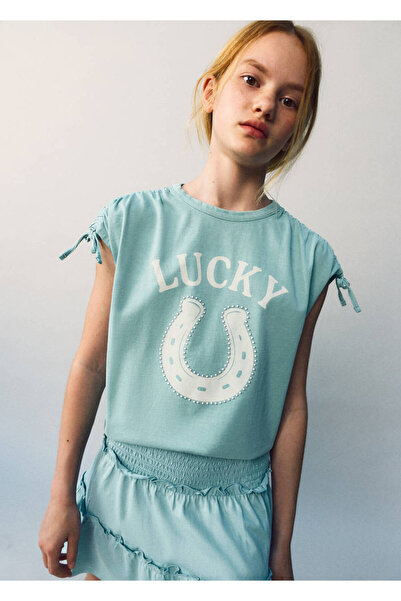 MANGO Kids Bağcık detaylı desenli tişört