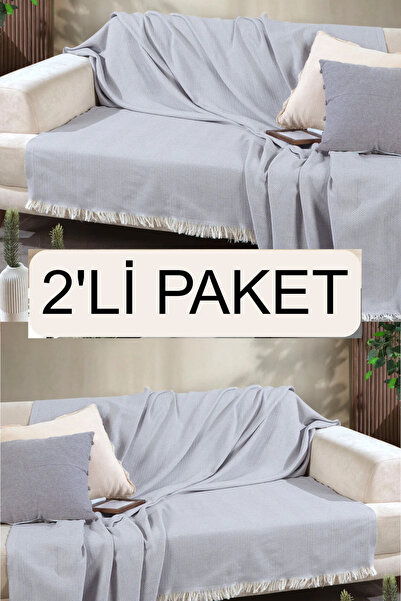 Miracolo Home Açık Gri Pamuklu Önden Saçaklı 170x210 Koltuk Örtüsü